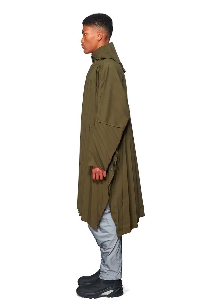 HOMME PLISSE ISSEY MIYAKE Olive Pleated Coat hood outerwear jackets japanese polyester water resistant designer fall winter 2019 parka pleats functional