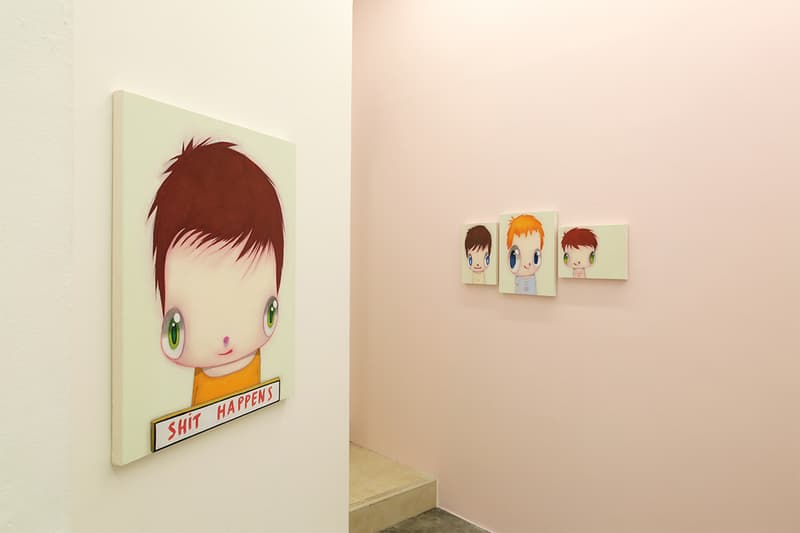 Javier Calleja "I did, I do, I will do" Exhibit Hong Kong AISHONANZUKA Gallery Sculptures Wooden Big Eyes Paintings Drawings Children Cat Books