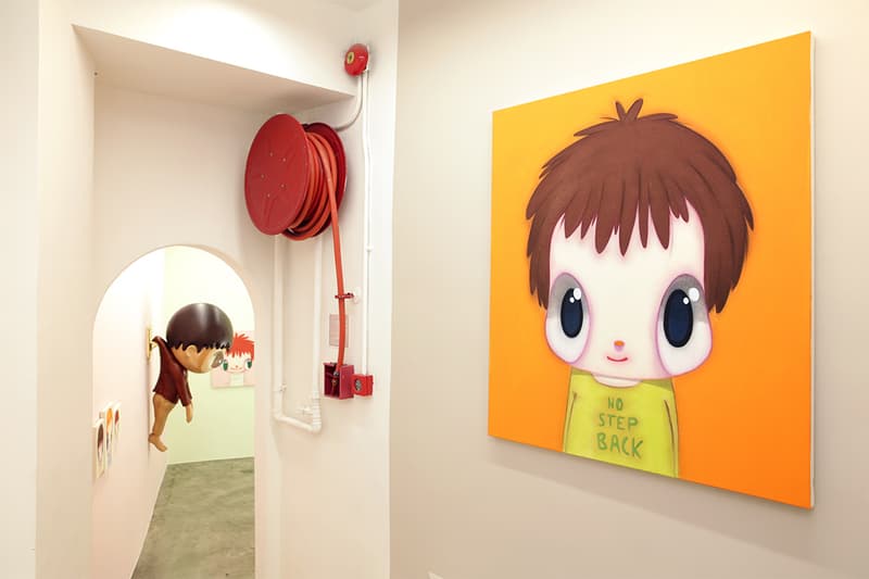 Javier Calleja "I did, I do, I will do" Exhibit Hong Kong AISHONANZUKA Gallery Sculptures Wooden Big Eyes Paintings Drawings Children Cat Books
