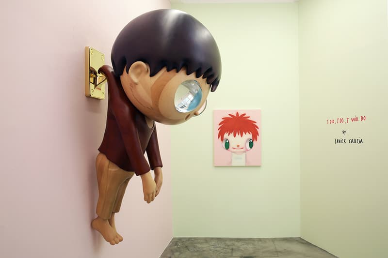 Javier Calleja "I did, I do, I will do" Exhibit Hong Kong AISHONANZUKA Gallery Sculptures Wooden Big Eyes Paintings Drawings Children Cat Books