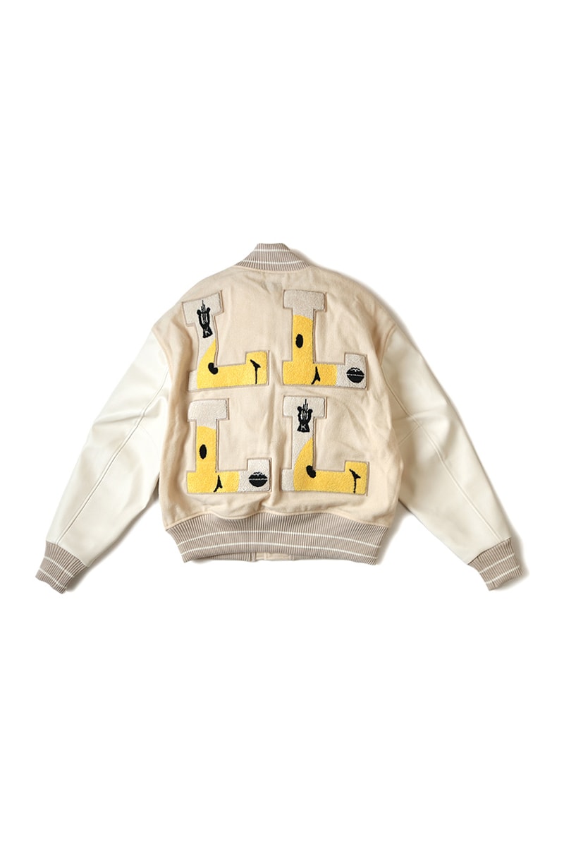 KAPITAL 40s Wool L FIVE Varsity Jackets flight bomber outerwear football collegiate ivy japanese kountry embroidery part cupra L harp smiley face white green black leather asymmetrical