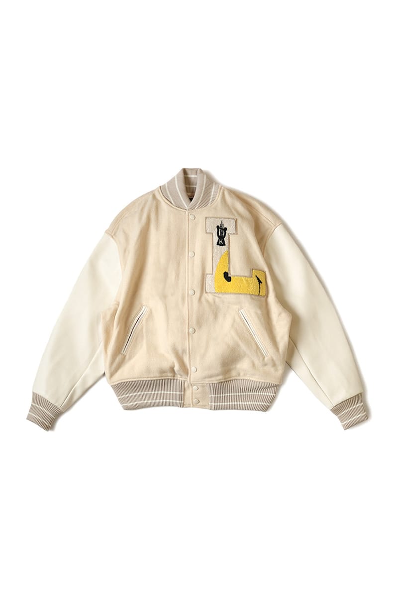 beige varsity jacket