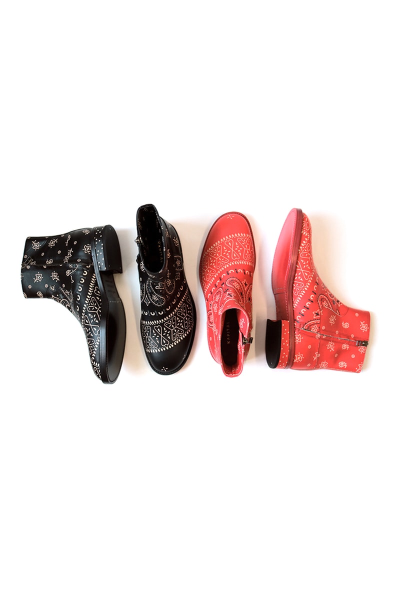 KAPITAL Bandana Chelsea Boots footwear shoes boot paisley tradtional americana motif kountry leather polka dot butterfly dragonfly black red high cut ankle top gum wader