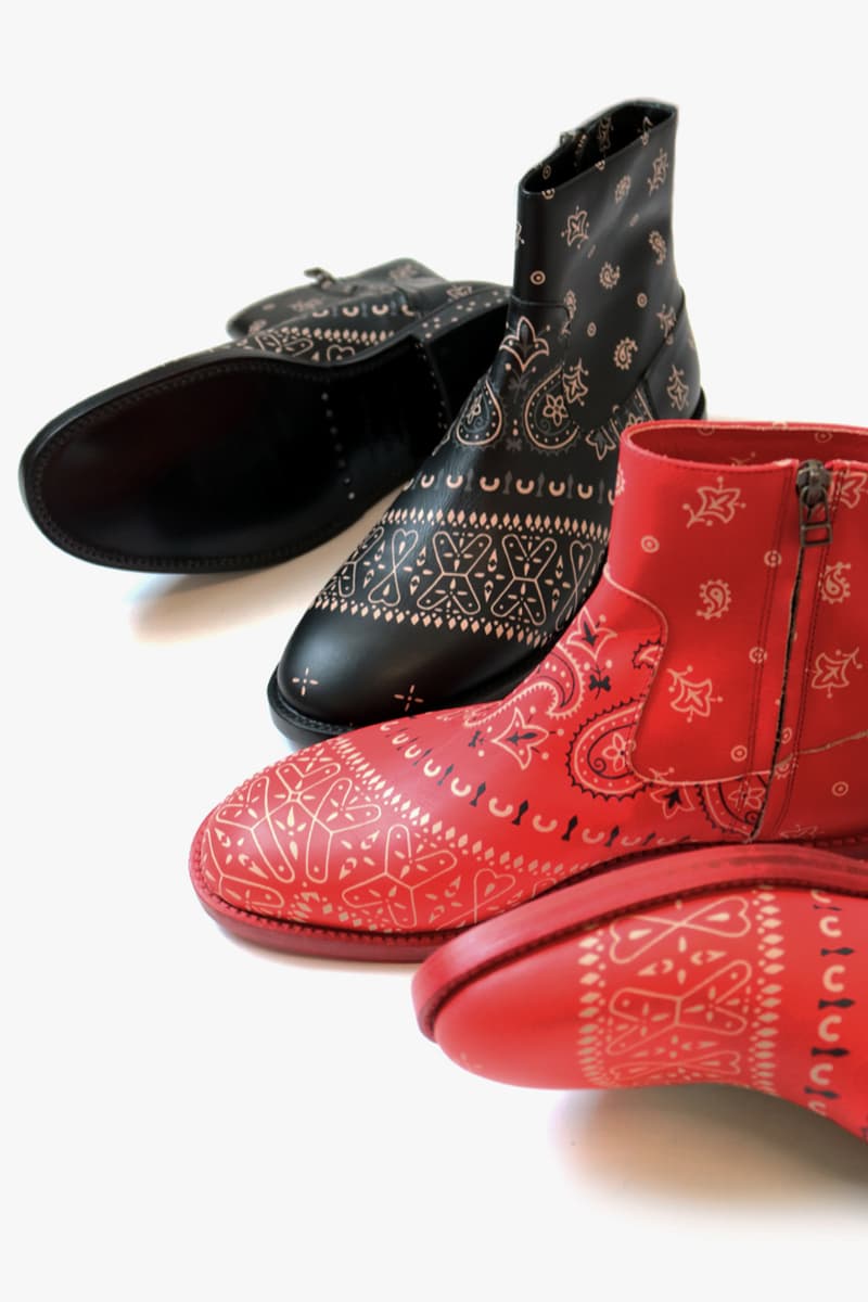 KAPITAL Bandana Chelsea Boots footwear shoes boot paisley tradtional americana motif kountry leather polka dot butterfly dragonfly black red high cut ankle top gum wader