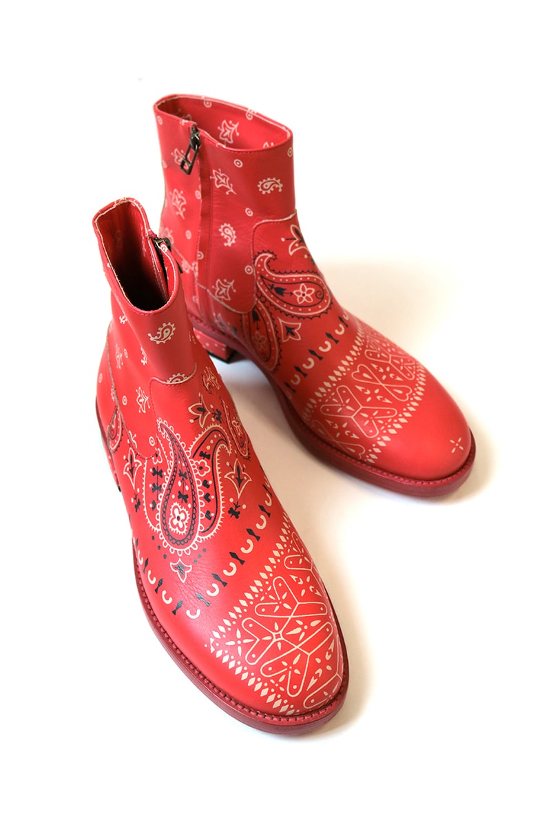 KAPITAL Bandana Chelsea Boots footwear shoes boot paisley tradtional americana motif kountry leather polka dot butterfly dragonfly black red high cut ankle top gum wader