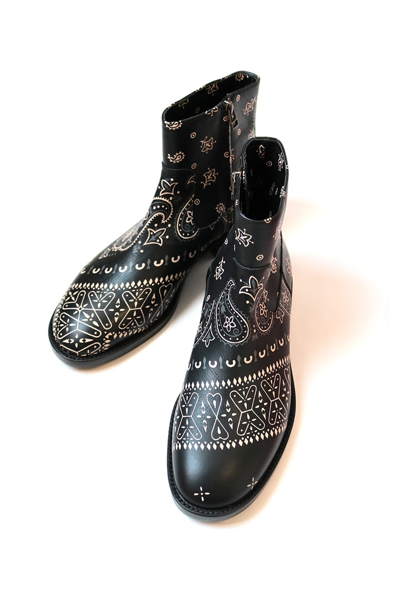 KAPITAL Bandana Chelsea Boots footwear shoes boot paisley tradtional americana motif kountry leather polka dot butterfly dragonfly black red high cut ankle top gum wader