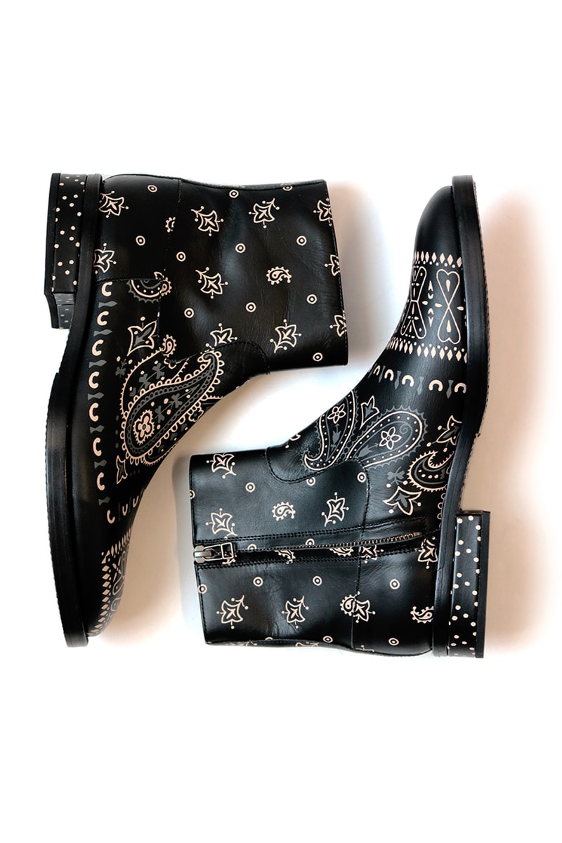 KAPITAL Bandana Chelsea Boots footwear shoes boot paisley tradtional americana motif kountry leather polka dot butterfly dragonfly black red high cut ankle top gum wader