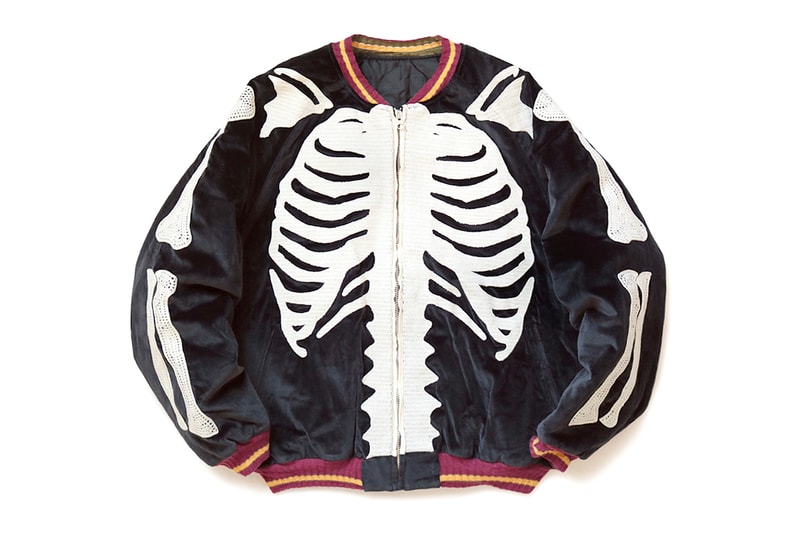 KAPITAL Velveteen BONE Embroidery Souvenir Jacket outerwear fall winter 2019 bomber skeleton velvet kountry nylon plyester batting vintage zip up made in japan japanese streetwear