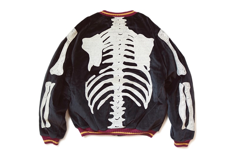 KAPITAL Velveteen BONE Embroidery Souvenir Jacket outerwear fall winter 2019 bomber skeleton velvet kountry nylon plyester batting vintage zip up made in japan japanese streetwear
