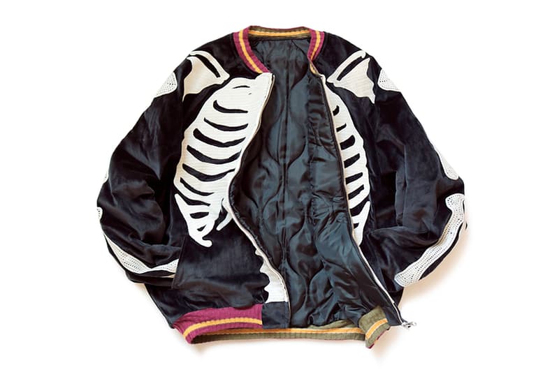 KAPITAL Velveteen BONE Embroidery Souvenir Jacket outerwear fall winter 2019 bomber skeleton velvet kountry nylon plyester batting vintage zip up made in japan japanese streetwear