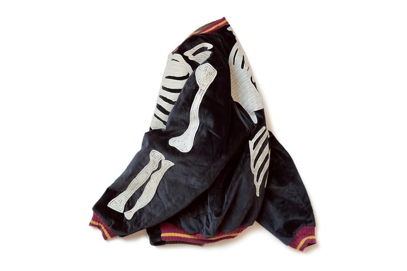 KAPITAL Velveteen BONE Embroidery Souvenir Jacket outerwear fall winter 2019 bomber skeleton velvet kountry nylon plyester batting vintage zip up made in japan japanese streetwear