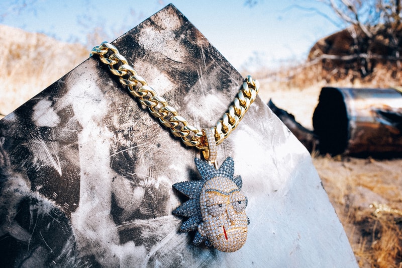 King Ice Drops Ricky And Morty Inspired Jewelry Collection colored stones 14k gold 3D design system Los Angeles jewelry brand Wu Tang Death Row Records Playstation Spongebob Squarepants Champion television streaming hip hop community culture Rick ring  portal portal gun Morty pendant