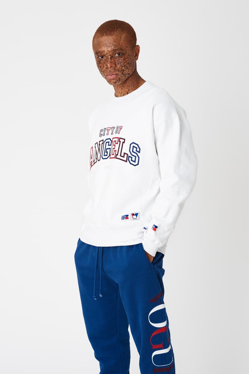 kith vogue russell athletic love thy city collaboration collection release collegiate varsity jacket brooklyn miami soho los angeles flagship stores hoodies crewnecks sweatpants tshirts 