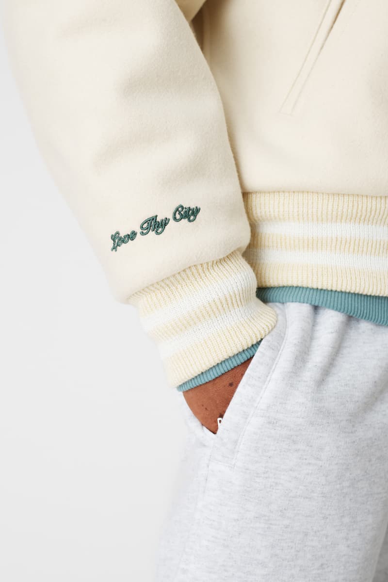 kith vogue russell athletic love thy city collaboration collection release collegiate varsity jacket brooklyn miami soho los angeles flagship stores hoodies crewnecks sweatpants tshirts
