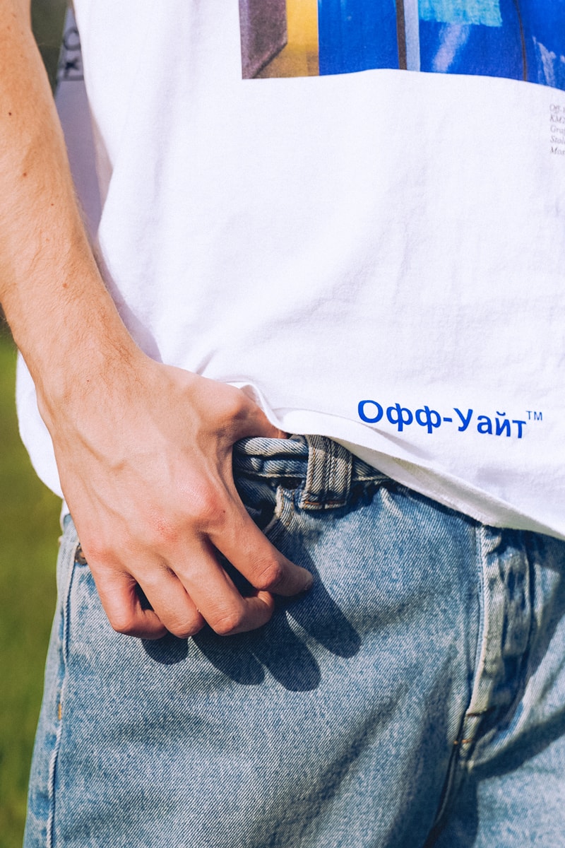 KM20 Off-White™ 10th Anniversary Capsule Collection "Temporary" T-shirt Bucket Hat Stackable Rings Zip Tag Blue A.D.E.D. Graffiti