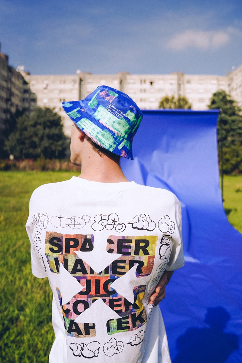 KM20 Off-White™ 10th Anniversary Capsule Collection "Temporary" T-shirt Bucket Hat Stackable Rings Zip Tag Blue A.D.E.D. Graffiti