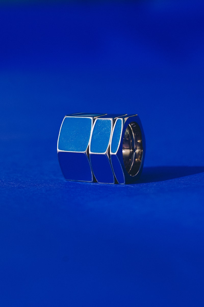 KM20 Off-White™ 10th Anniversary Capsule Collection "Temporary" T-shirt Bucket Hat Stackable Rings Zip Tag Blue A.D.E.D. Graffiti