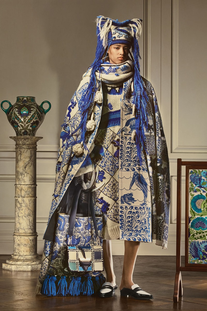 LOEWE De Morgan Capsule Collection Release Info William De Morgan Textiles Dresses Sweaters Hats Knits Hoodies Caps Sweaters Dresses Dodo Hoopoe Birds Flowers