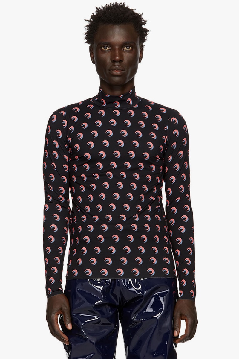 Marine Serre x SSENSE Black & Pink Shadow Moon Long Sleeve T-Shirt buy now drop info release price nylon jersey mock neck Shadow black/Pink 192020M213012