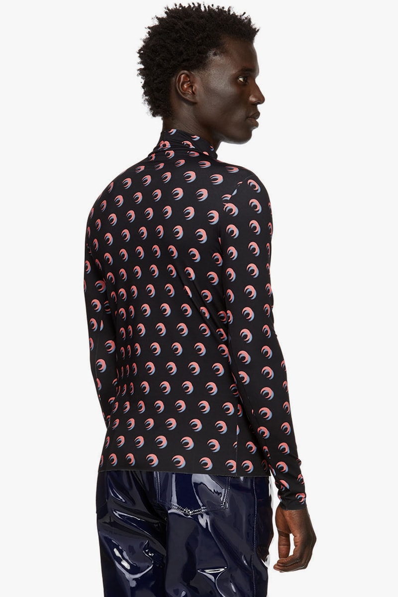 Marine Serre x SSENSE Black & Pink Shadow Moon Long Sleeve T-Shirt buy now drop info release price nylon jersey mock neck Shadow black/Pink 192020M213012