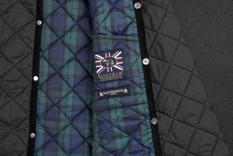 mastermind WORLD x Lavenham Denham Jacket Release Information Collaboration Outerwear Fall Winter 2019 FW19 First Look Black Tartan Lining Skull and Cross Bones Emblem Metal Motif Japan British