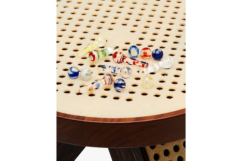 Miu Miu & M/M Paris 'M/Marbles Stool' Design Miami Palm Wood Crepe Rubber Hand-Blown Murano Glass Pegs Design Miami 2019 Art Basel