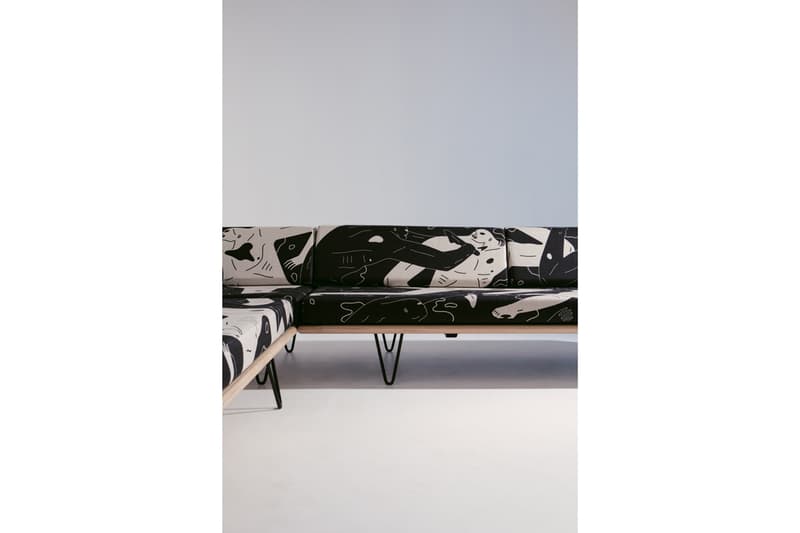 Cleon Peterson x Modernica Limited Edition Furniture Release 'Land of Shadows' Black White Figures Case Study Furniture Daybed Sectional Upholstered Rocker Chair