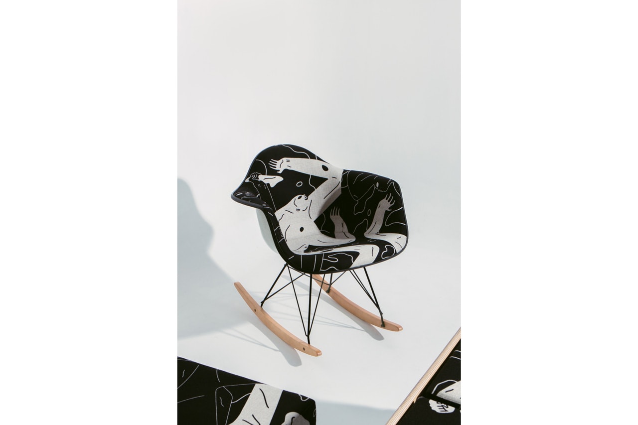 Cleon Peterson x Modernica Limited Edition Furniture Release 'Land of Shadows' Black White Figures Case Study Furniture Daybed Sectional Upholstered Rocker Chair