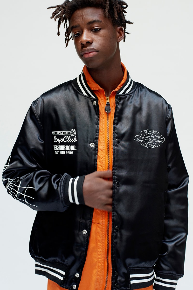 NEIGHBORHOOD x Billionaire Boys Club London Capsule Collection Collaboration Tokyo Store New York Pharrell Williams Japanese Streetwear Varsity Jackets Hoodie T-Shirt Release Information First Look Lookbook Fall Winter 2019 FW19