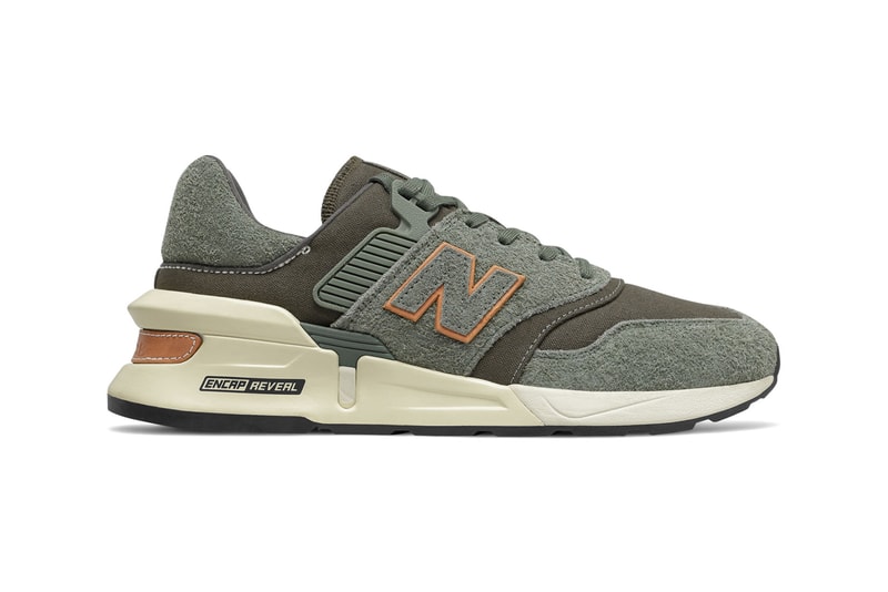 new balance 997 sport sneakers slate green with camo green colorway classic burgundy with nb burgundy release encap midsole 