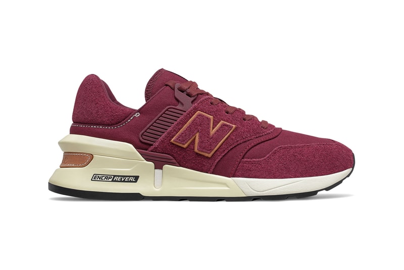 new balance 997 sport sneakers slate green with camo green colorway classic burgundy with nb burgundy release encap midsole 