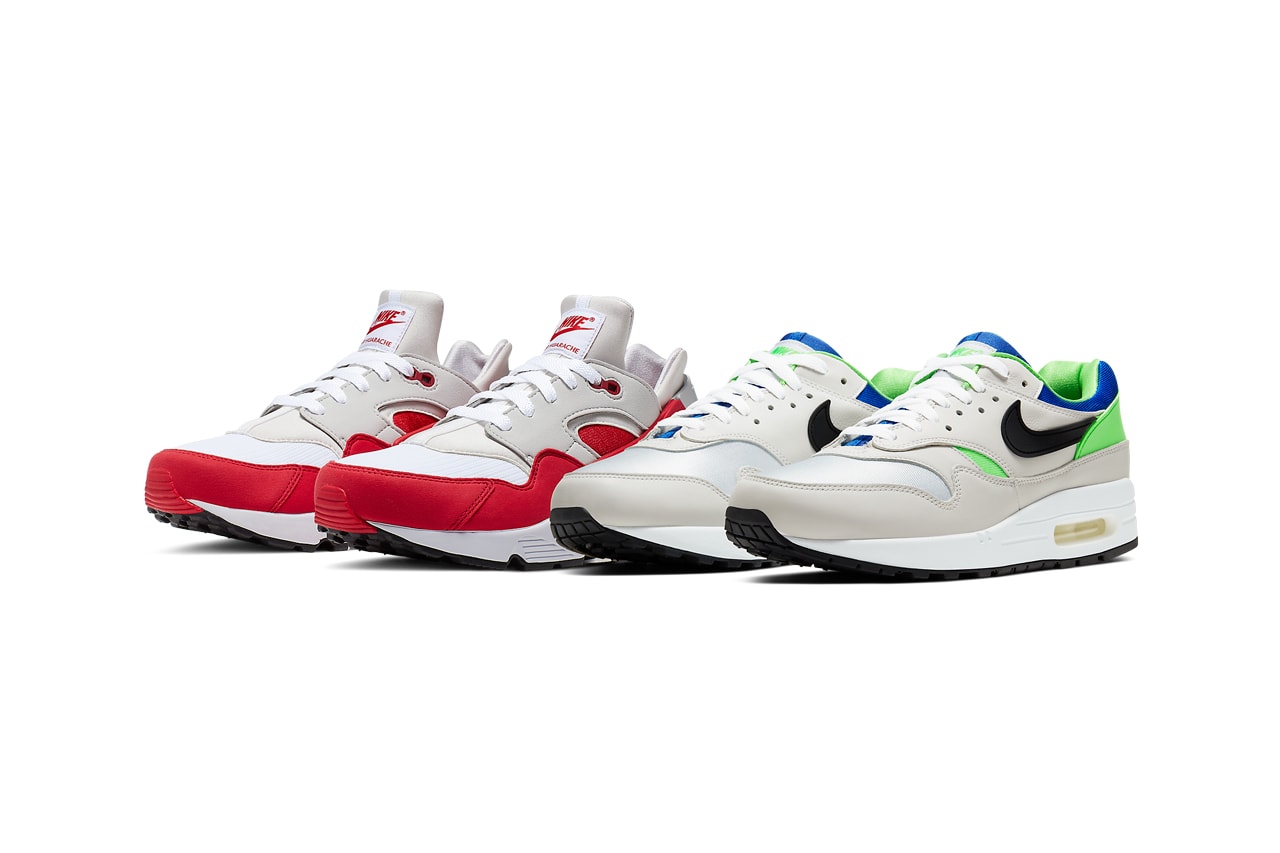 nike dna pack 87 91 air huarache max 1 varsity red anniversary pack scream green release date info photos price ar9863 900