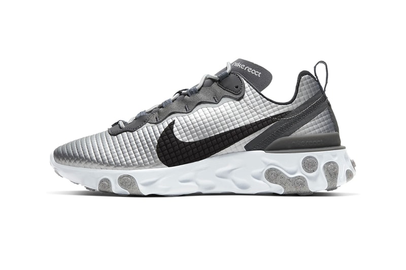 Nike React Element 55 Silver Black Quilted Grid Release Info CI3835-001 CI3835-002 grey white
