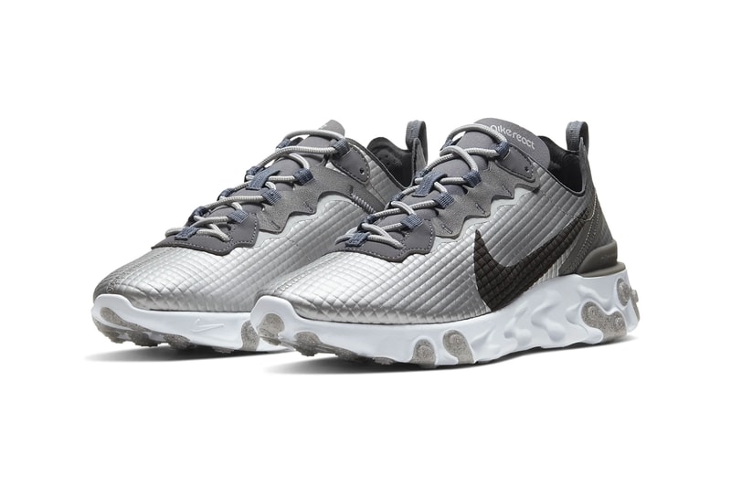Nike React Element 55 Silver Black Quilted Grid Release Info CI3835-001 CI3835-002 grey white
