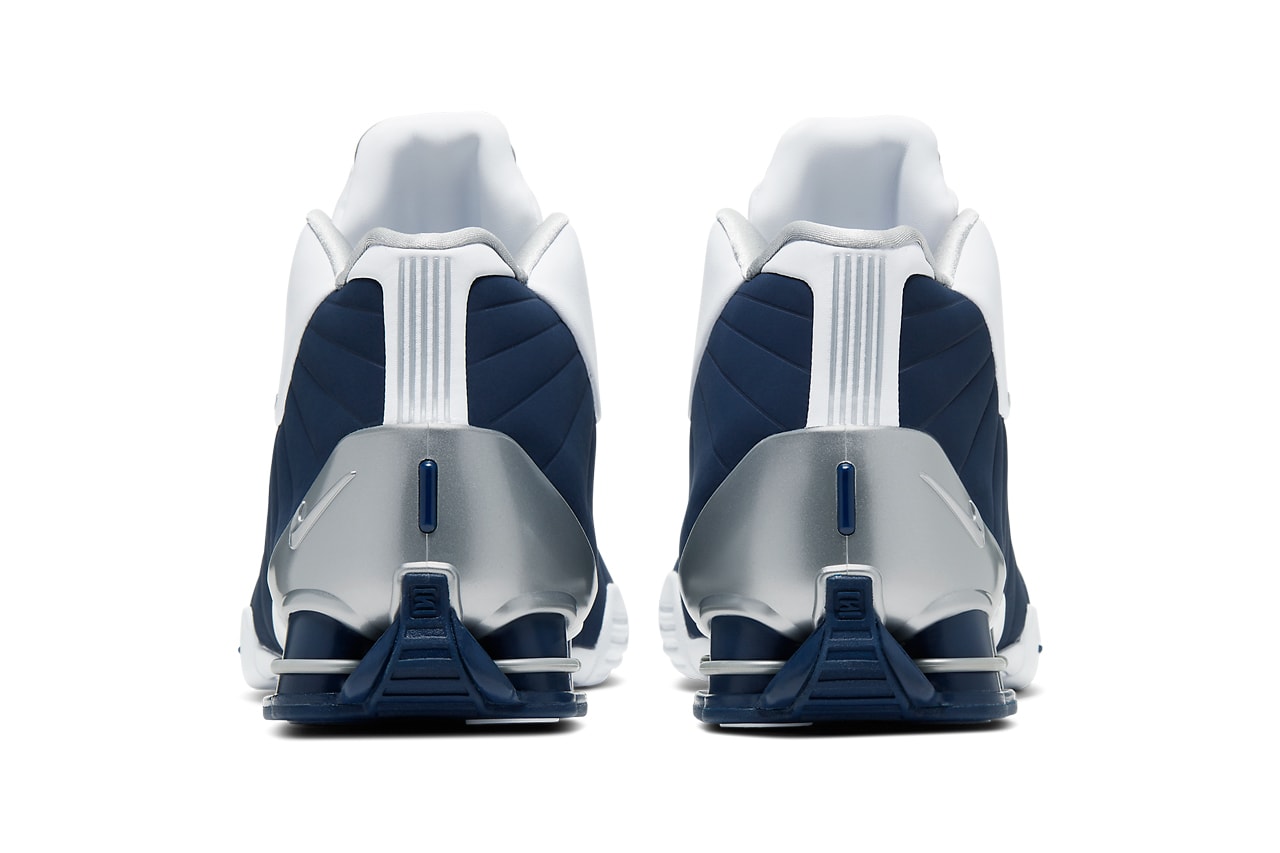 nike shox bb4 white midnight navy metallic silver at7843 100 vince carter olympic release date info photos price