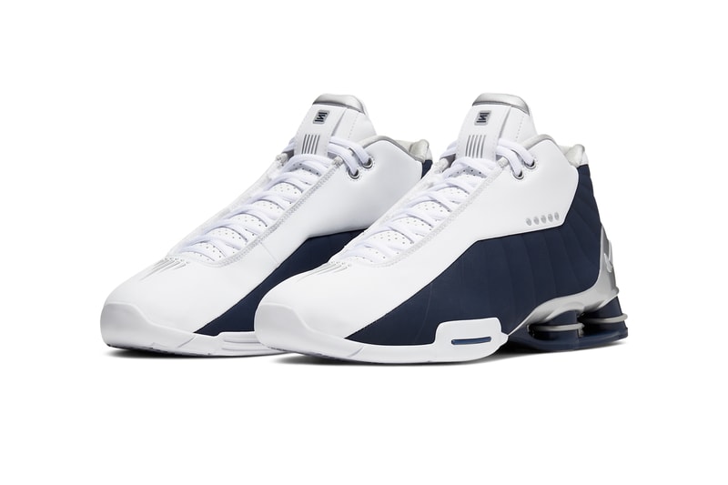 nike shox bb4 white midnight navy metallic silver at7843 100 vince carter olympic release date info photos price