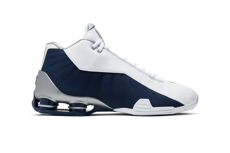 nike shox bb4 white midnight navy metallic silver at7843 100 vince carter olympic release date info photos price