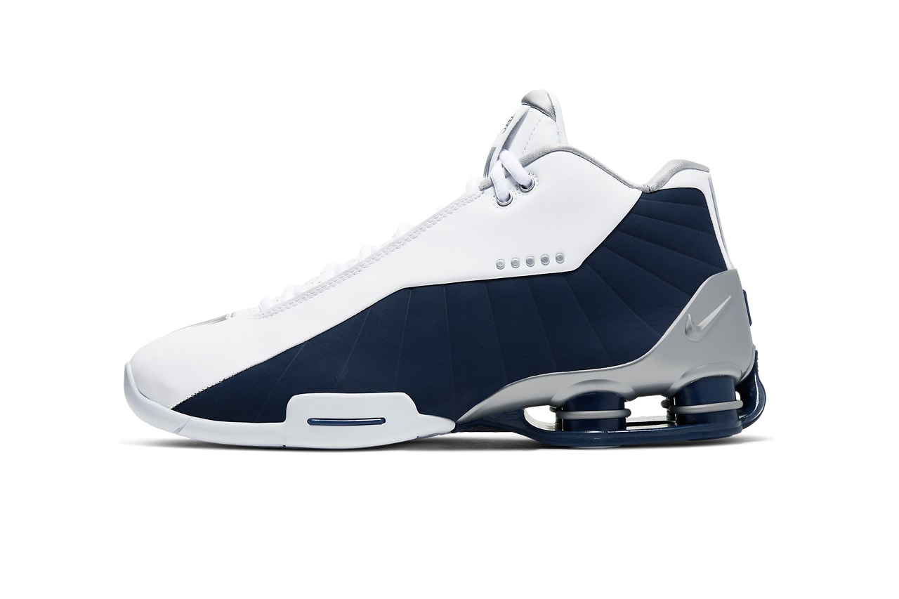 nike shox bb4 white midnight navy metallic silver at7843 100 vince carter olympic release date info photos price