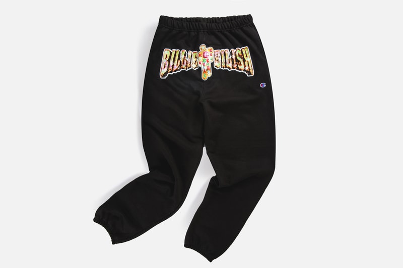 NTWRK Billie Eilish Collaboration Cyber Monday heavyweight tee Billie Eilish typography hoodie embroidered Champion "C" logo oversized Blohsh graphic cuffed ankle hem sweatpants