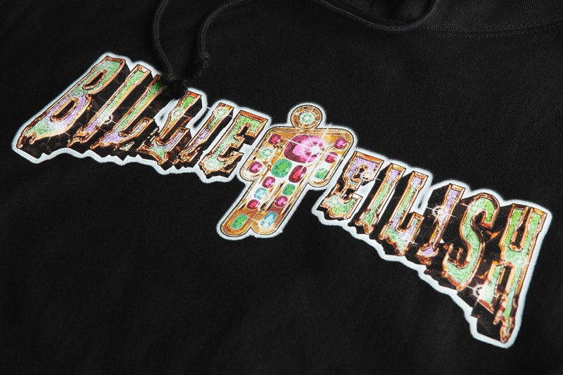 NTWRK Billie Eilish Collaboration Cyber Monday heavyweight tee Billie Eilish typography hoodie embroidered Champion "C" logo oversized Blohsh graphic cuffed ankle hem sweatpants