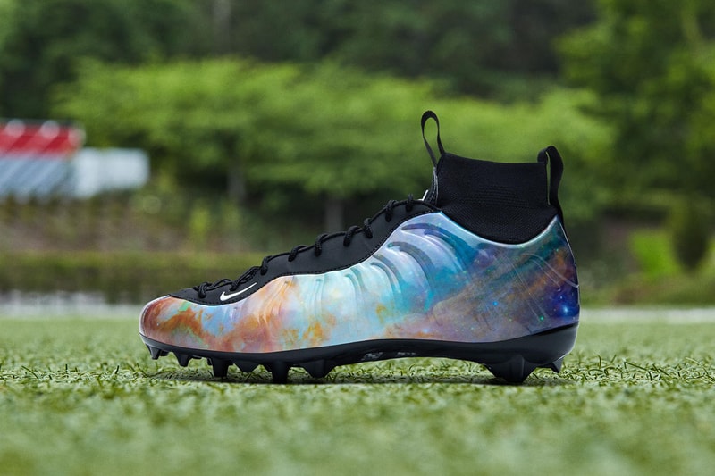 Odell Beckham Jr. Week 9 Air Foamposite One "Alternate Galaxy" Cleats Closer Look Footwear Nike Cleveland Browns OBJ Football NFL Vapor Untouchable Pro 3 Uptempo Cleat