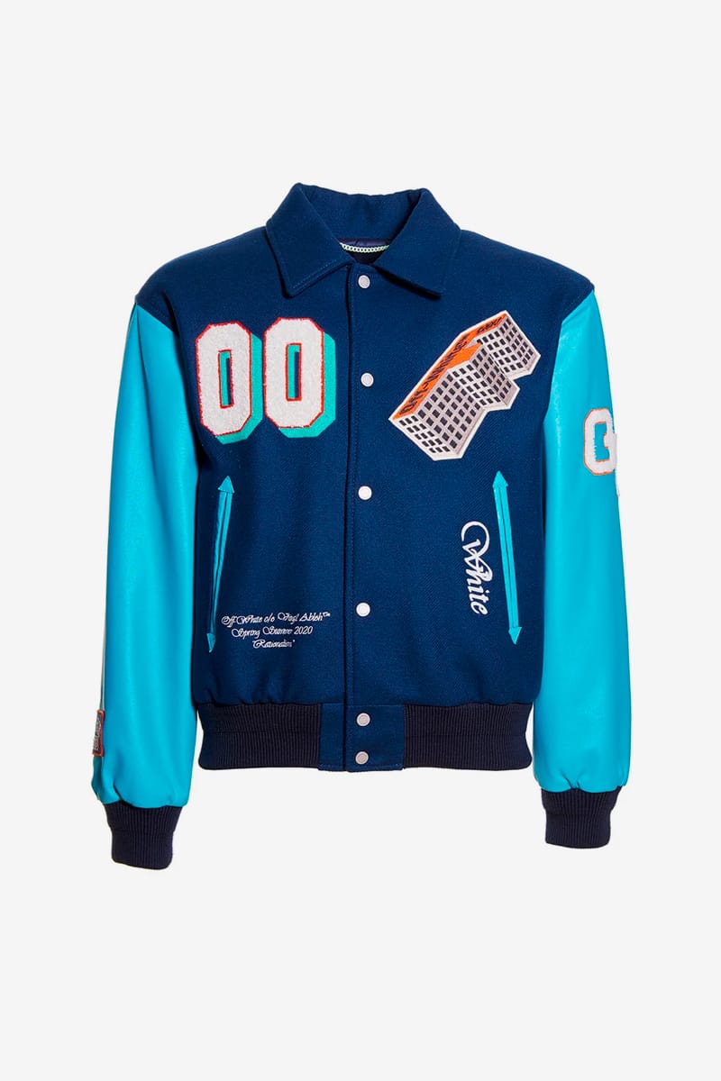 off white bomber jacket blue