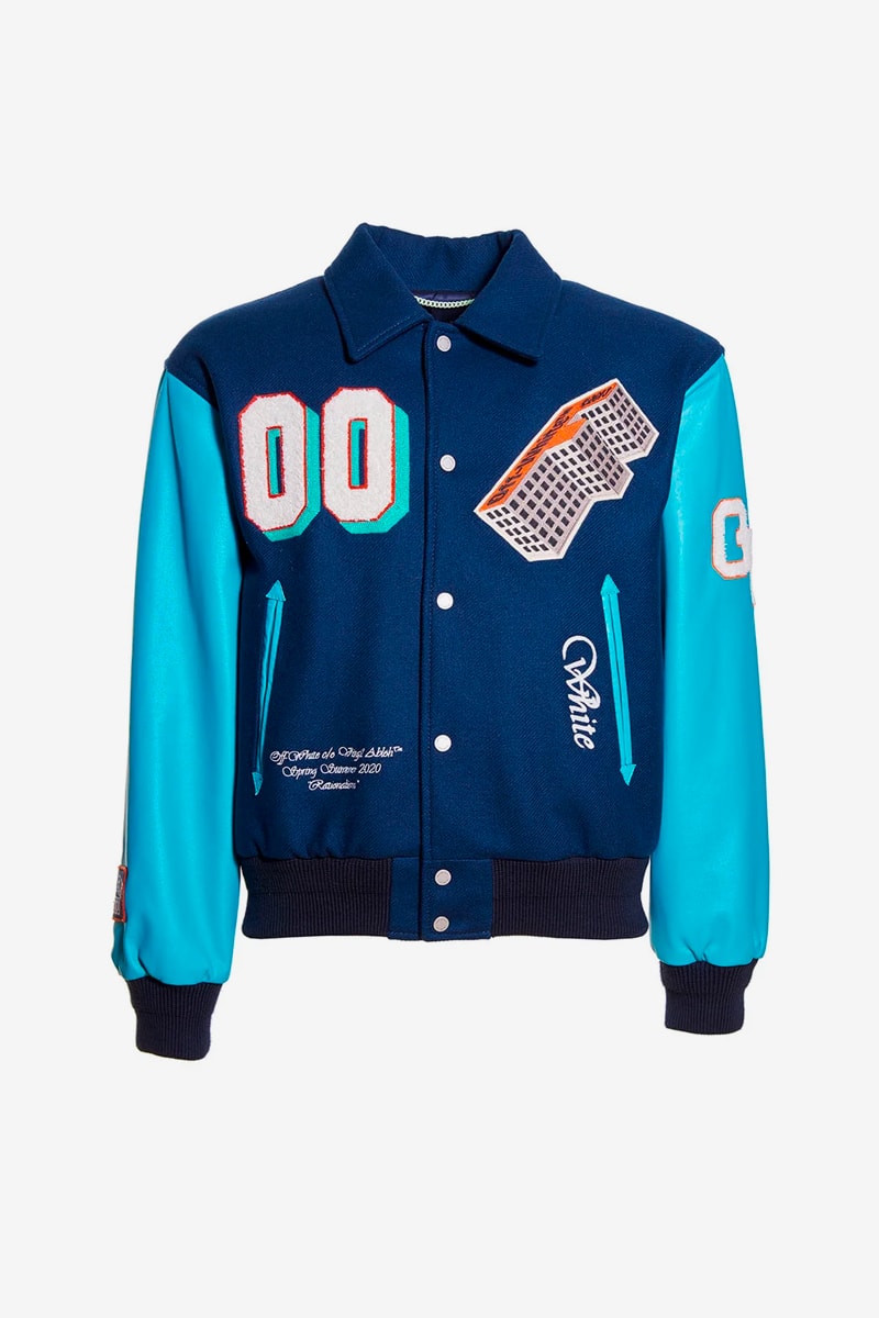 Off-White Golden Ratio Leather Varsity Jacket Release virgil abloh jackets embroidery 