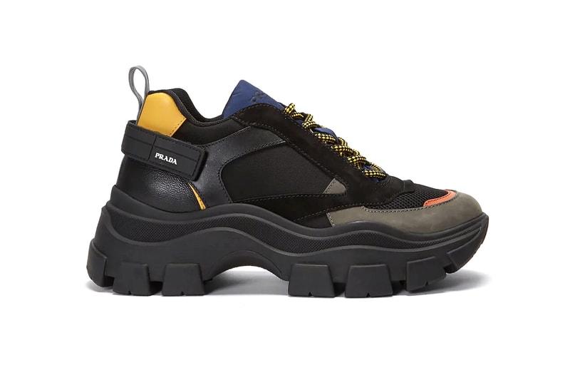 Prada Block Low Chunky Sneakers Black Blue Red Yellow Tactical Technical Suede Leather Mesh New Silhouette Miuccia Prada Contrasting Panels Strap Cop LN-CC Online