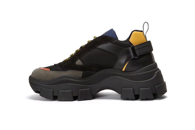 Prada Block Low Chunky Sneakers Black Blue Red Yellow Tactical Technical Suede Leather Mesh New Silhouette Miuccia Prada Contrasting Panels Strap Cop LN-CC Online