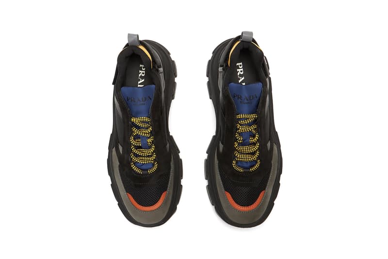 Prada Block Low Chunky Sneakers Black Blue Red Yellow Tactical Technical Suede Leather Mesh New Silhouette Miuccia Prada Contrasting Panels Strap Cop LN-CC Online