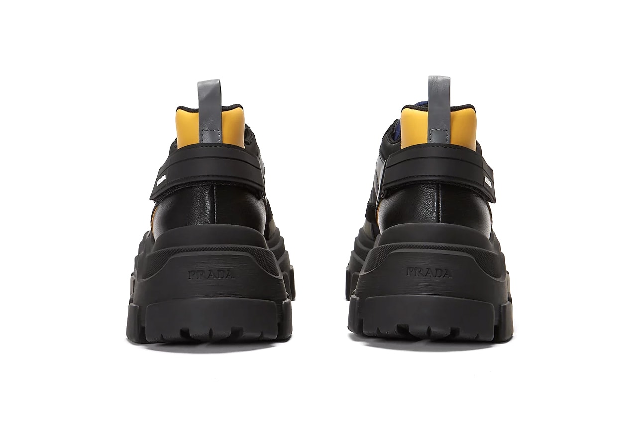 Prada Block Low Chunky Sneakers Black Blue Red Yellow Tactical Technical Suede Leather Mesh New Silhouette Miuccia Prada Contrasting Panels Strap Cop LN-CC Online