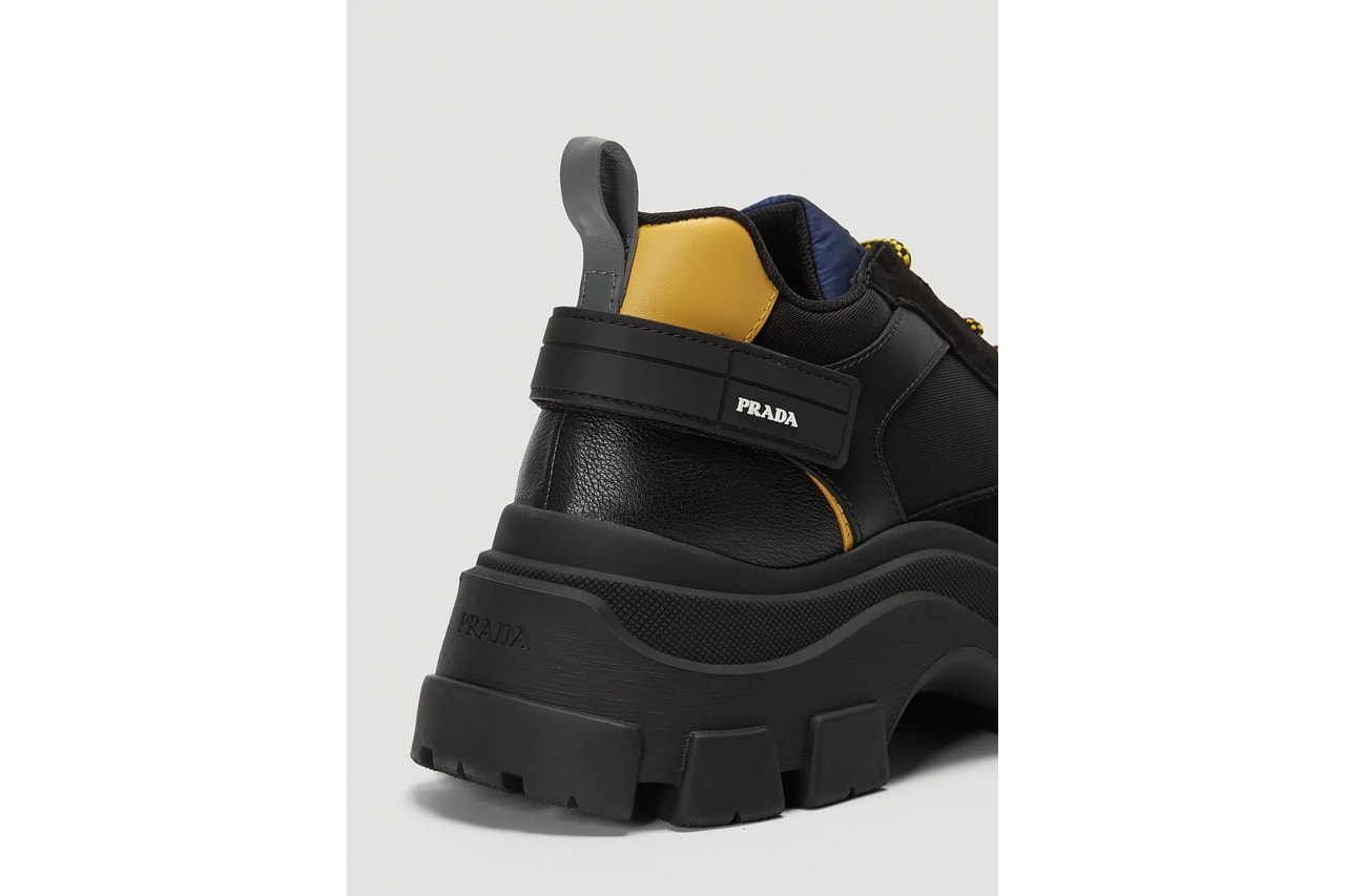 Prada Block Low Chunky Sneakers Black Blue Red Yellow Tactical Technical Suede Leather Mesh New Silhouette Miuccia Prada Contrasting Panels Strap Cop LN-CC Online