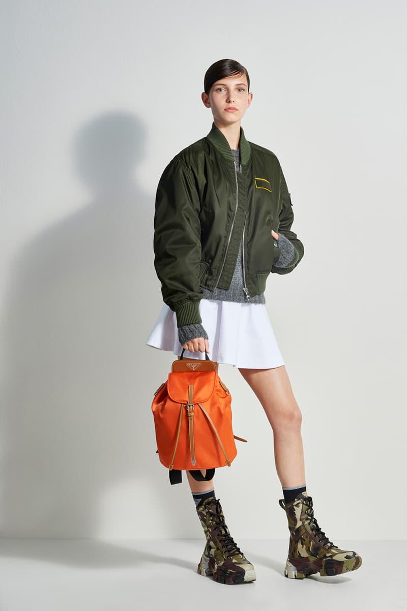 prada escape collection capsule launch fall 2019 outdoor travel gear ready to wear accessories lifestyle clothing compass gabardine nylon outerwear double match shirt camouflage pants 