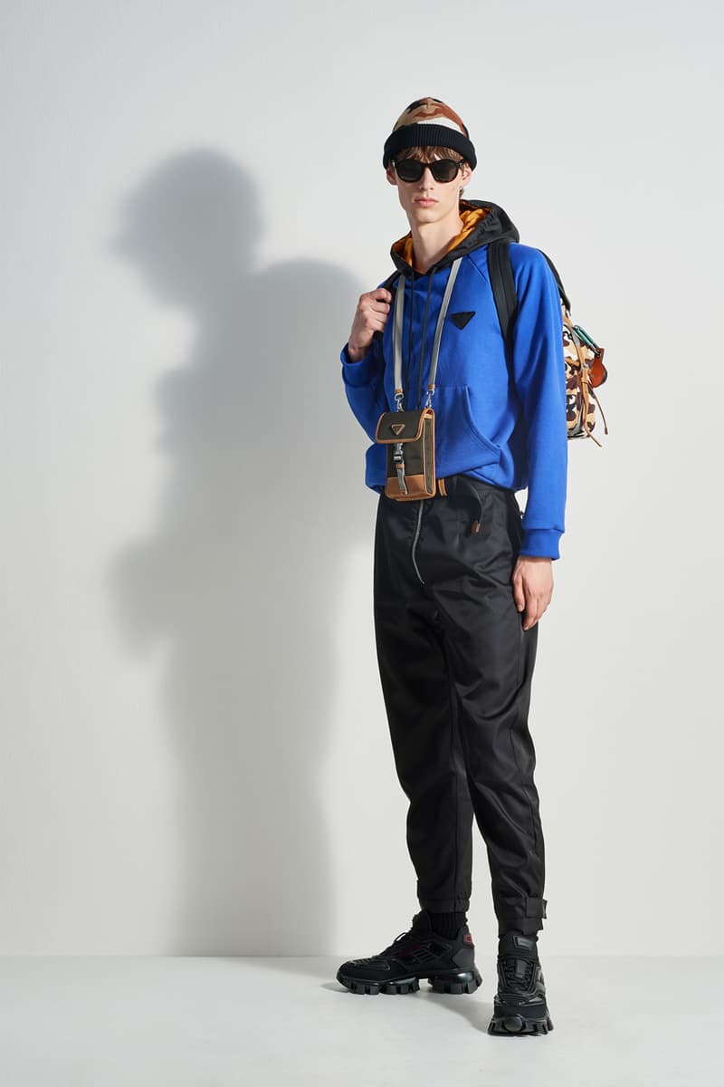 prada escape collection capsule launch fall 2019 outdoor travel gear ready to wear accessories lifestyle clothing compass gabardine nylon outerwear double match shirt camouflage pants 